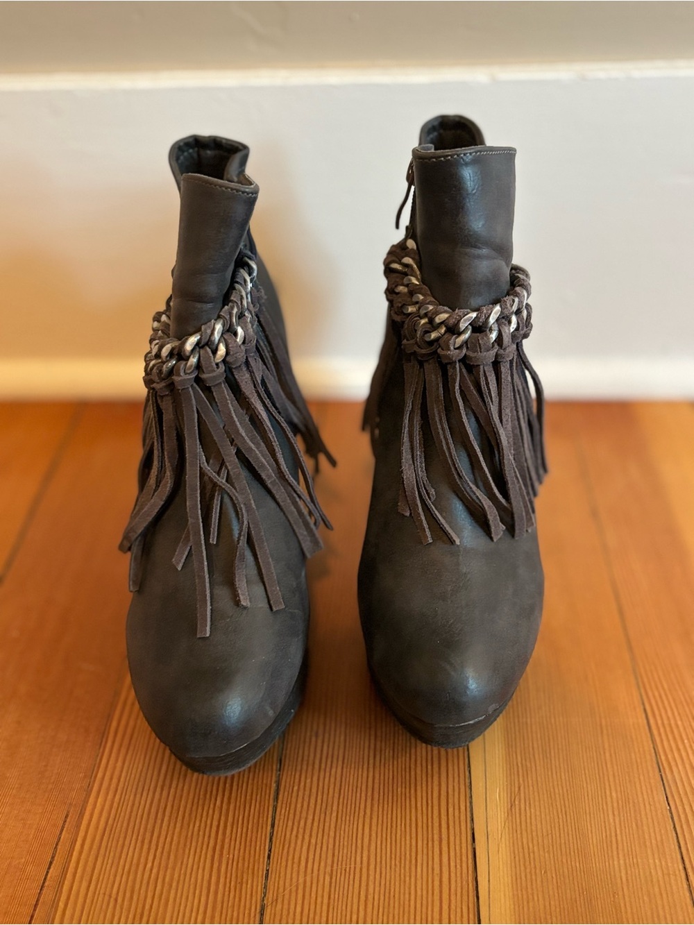 Women's Fringe Ankle Boots in Dark Brown